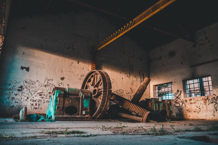 Interior industrial photography shot of heavy machinery 